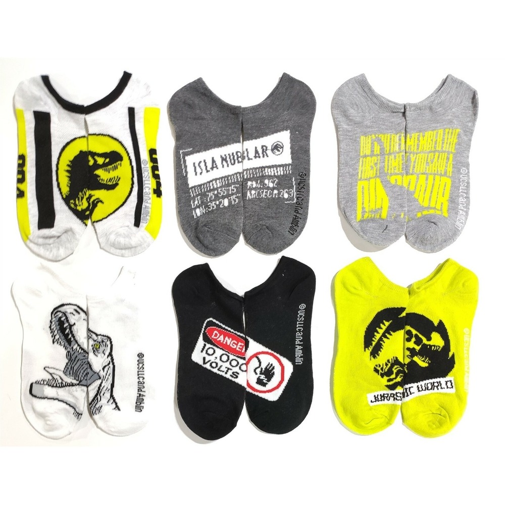 Jurassic Park Socks Boys Large Shoe Size 3-9 Jurassic World Dinosaur No Show